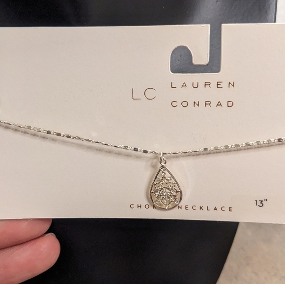 NWT Lauren Conrad Silver Crystal Pendant Choker - Picture 1 of 5